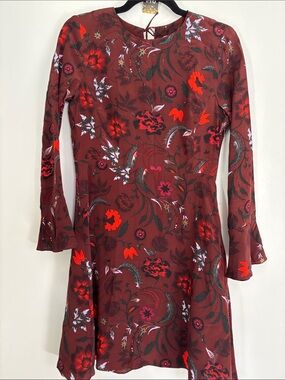 Sandro Paris Women's 100% Silk Sofia Dress in deep red floral print size 2 EUC